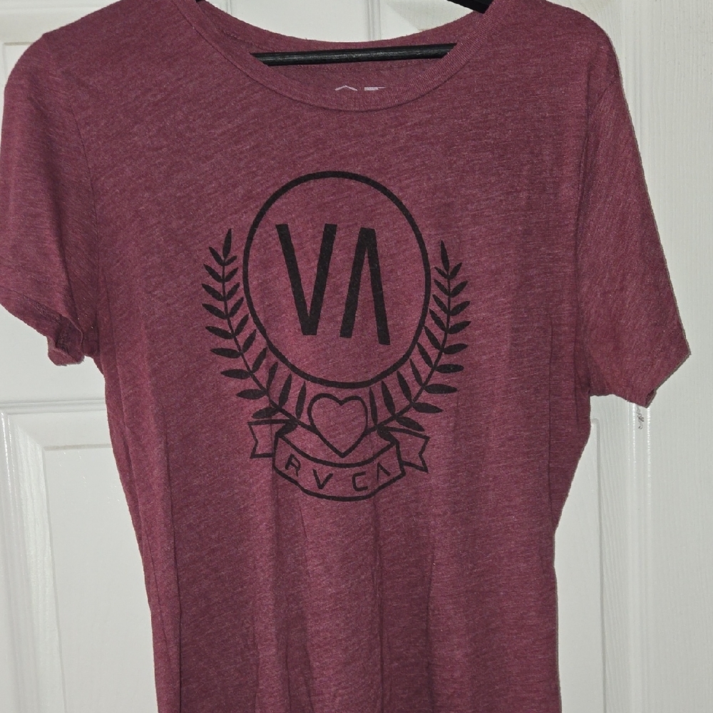 RVCA Heathered Maroon Crewneck with Black Crest